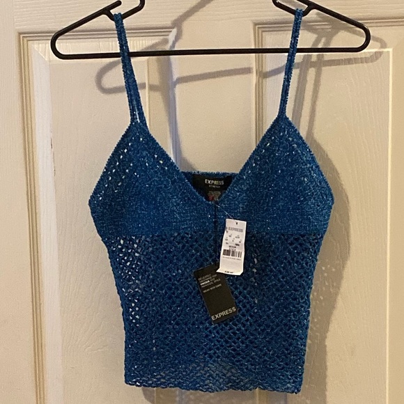 Express Tops - Express Blue Sparkle Crochet Camisole Tank Top NWT